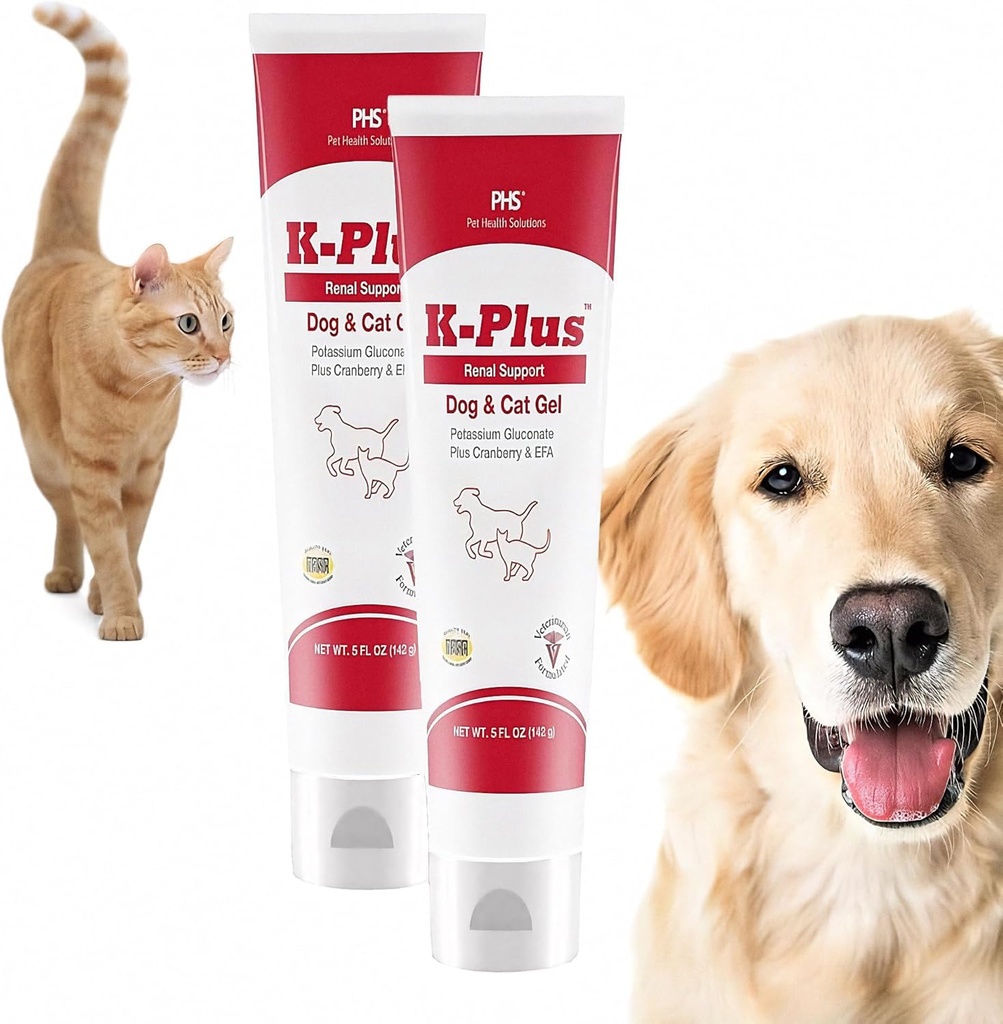 K-Plus Kalium Gluconate Renal Gel Plus Cranberry und EPA für Hunde und Katzen - Veterinär zugelassene Nierenergänzung - Unterstützt Kaliumbilanz -(2 Pack)