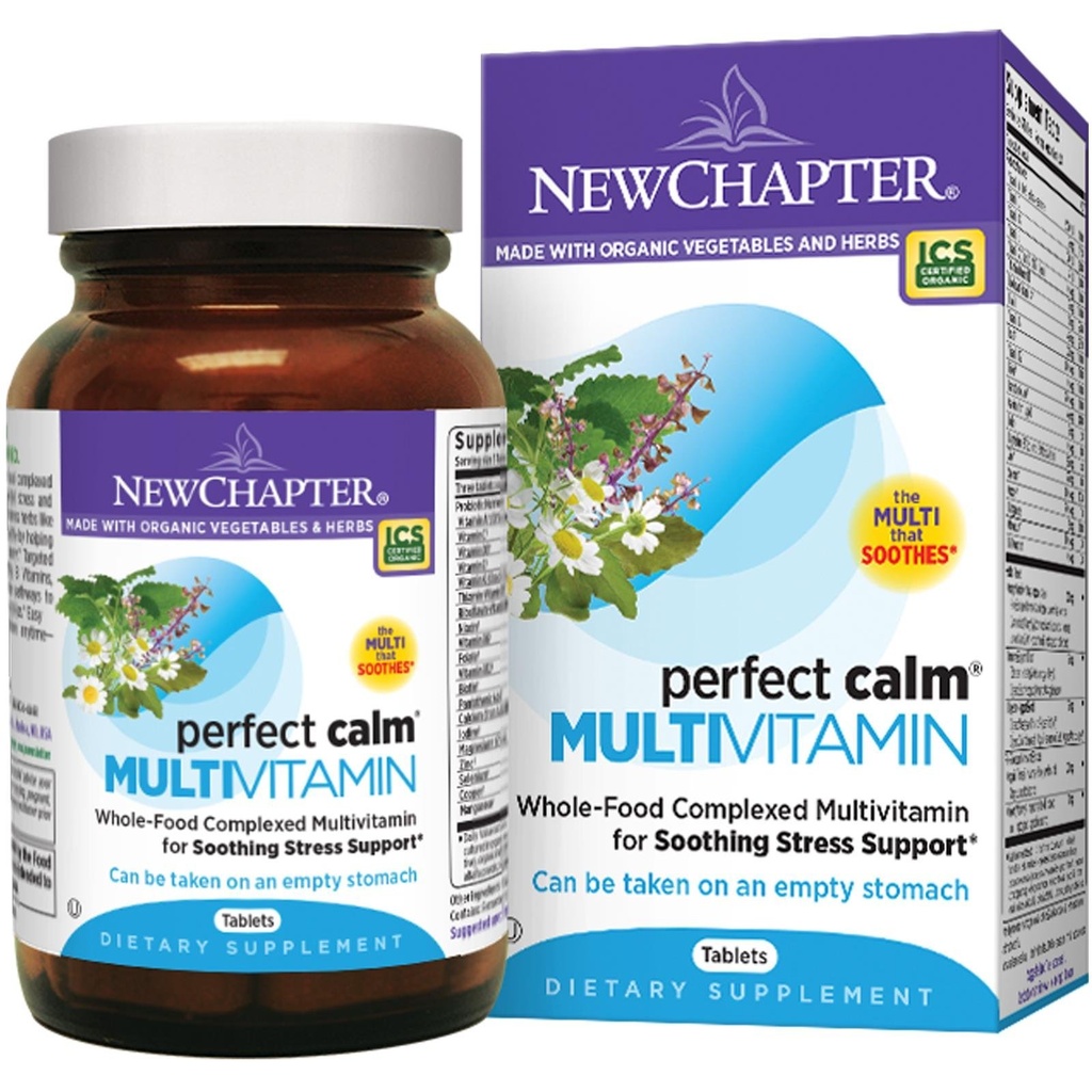Nouveau chapitre Calme parfait - Multivitamine quotidienne pour le stress et l'humeur avec des vitamines B + Basilic Saint + Baume citron + Ingrédients organiques non OGM - 144 Compte