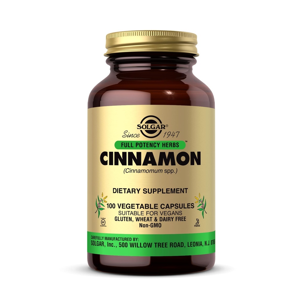 Solgar Cinnamon - 100 Gemüsekapseln - Full Potency (FP) - Non-GMO, Vegan, Glutenfrei, Dairy Free, Kosher - 100 Servierungen