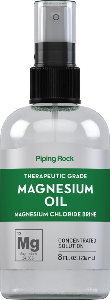 Piping Rock Pure Magnesium Oil Spray | 8 Fl Oz | Magnesium Chloride Brine | Liquid Concentrated Solution | Therapeutic Grade | Non-GMO, Gluten Free