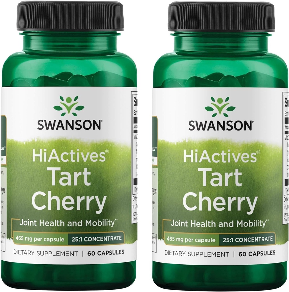 Swanson HiActives Tart Cherry - Natürliche Ergänzung Unterstützung Gemeinsame Gesundheit, Mobilität & Flexibilität - Hilft, Collagen Structures & Connective Tissue zu stärken - (60 Kapseln, 465mg Jeder) (2 Packung)