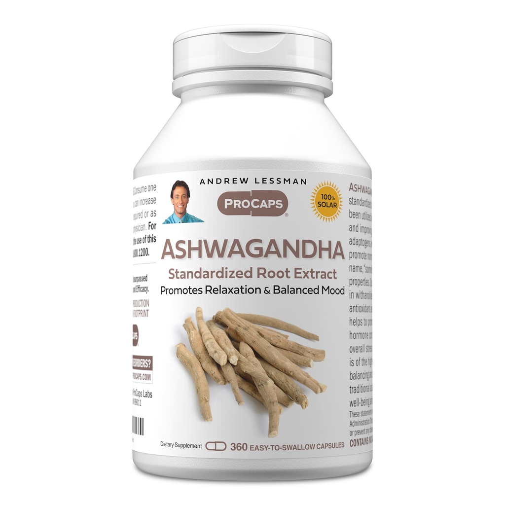 ANDREW LESSMAN Ashwagandha 360 Kapseln - Standardisierte Ashwagandha Extrakt. Fördert Entspannung, Positive Stimmung, Insgesamt Wohlbefinden und Vitalität. Kleine leicht zu Swallow Kapseln