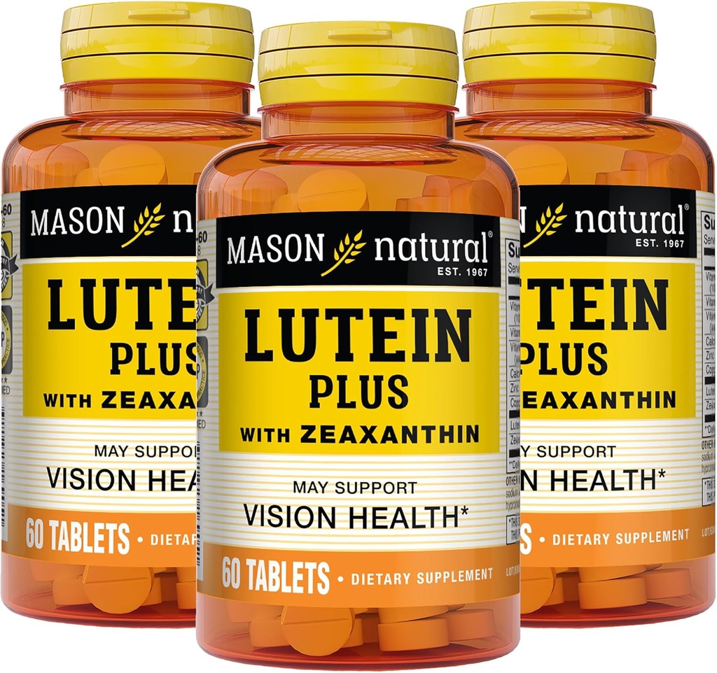 MASON NATURAL Lutein Plus mit Zeaxanthin, Eye Health & Vision Support Supplement, Vitamine A, C, E, Zink & Kupfer, 60 Tabletten (Pack von 3)