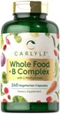 Carlyle Vitamine B Complex Whole Foods Blend, 240 Capsules de Multivitamine quotidienne pour hommes et femmes avec B1, B2, B6, B12, Folate, Niacine et L-méthylfolate.