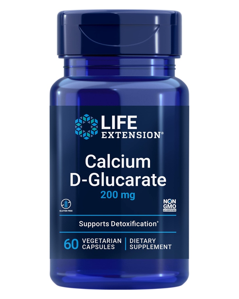 Lebensverlängerung Kalzium D-Glukarat, 200 mg - unterstützt Entgiftung, Hilft Ausspülung ungewollter Verbindungen – Glutenfrei, Non-GMO, Vegetarisch – 60 Kapseln