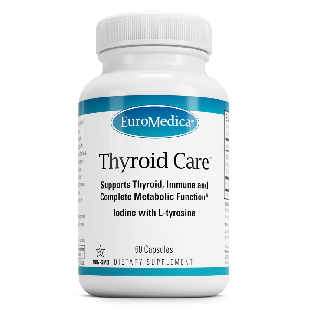 EuroMedica Thyroïde Care - Immune Health & Energy Support Formula - Supplément nutritionnel avec Iodine pour Thyroïde Health Support - Supplément Wellness avec L-Tyrosine - 60 Capsules