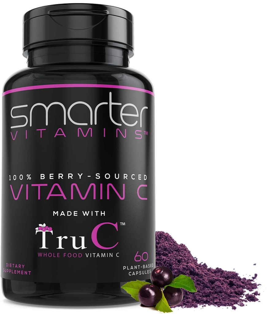 Intelligentere Rohnahrung Vitamin C aus Beeren, Premium Antioxidantien, Bioflavonoide & Polyphenole, 60 Vegan Kapseln