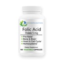 Folate d'acide folique 5mg (B9) Santé prénatale, reproductive, homocystéine, métabolisme, cardiovasculaire, os, immunosupport, sans allergène, sans OGM - 100 gélules véganes
