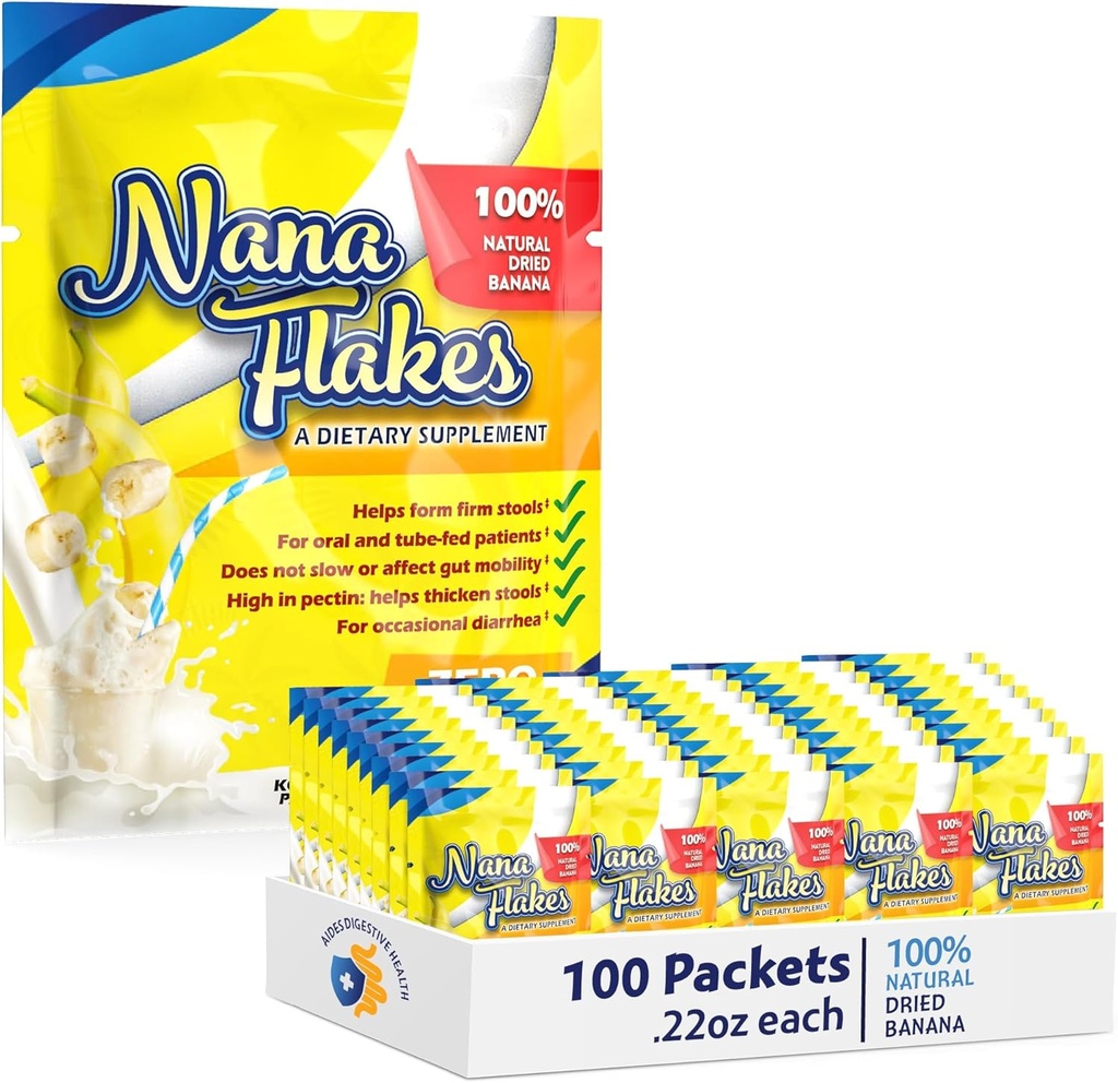 Nana Flakes 100% reine Banana Flakes medizinisches Lebensmittel-Pulver - Verringern Sie die Fettaufnahme und natürliche Remedy für Diarrhea & Heart Burn - Great Source of Protein& Fiber (100 Single-Serve Packs)