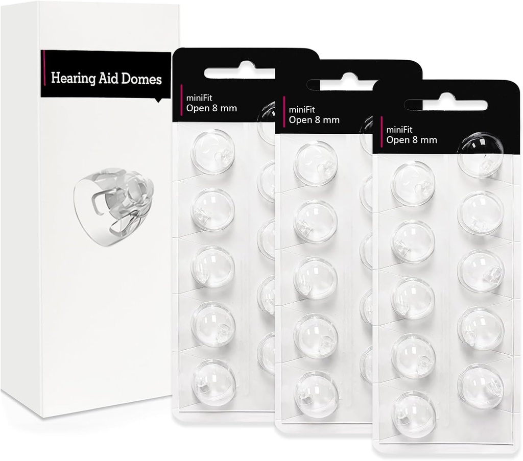 Domes d'aide à l'audition ouverts 8mm pour Oticon Minifit, Oticon Approvisionnements d'aide à l'audition, Remplacements Accessoires de pièces Domes d'Oticon universels pour appareils auditifs Kits de nettoyage (30 Pcs)