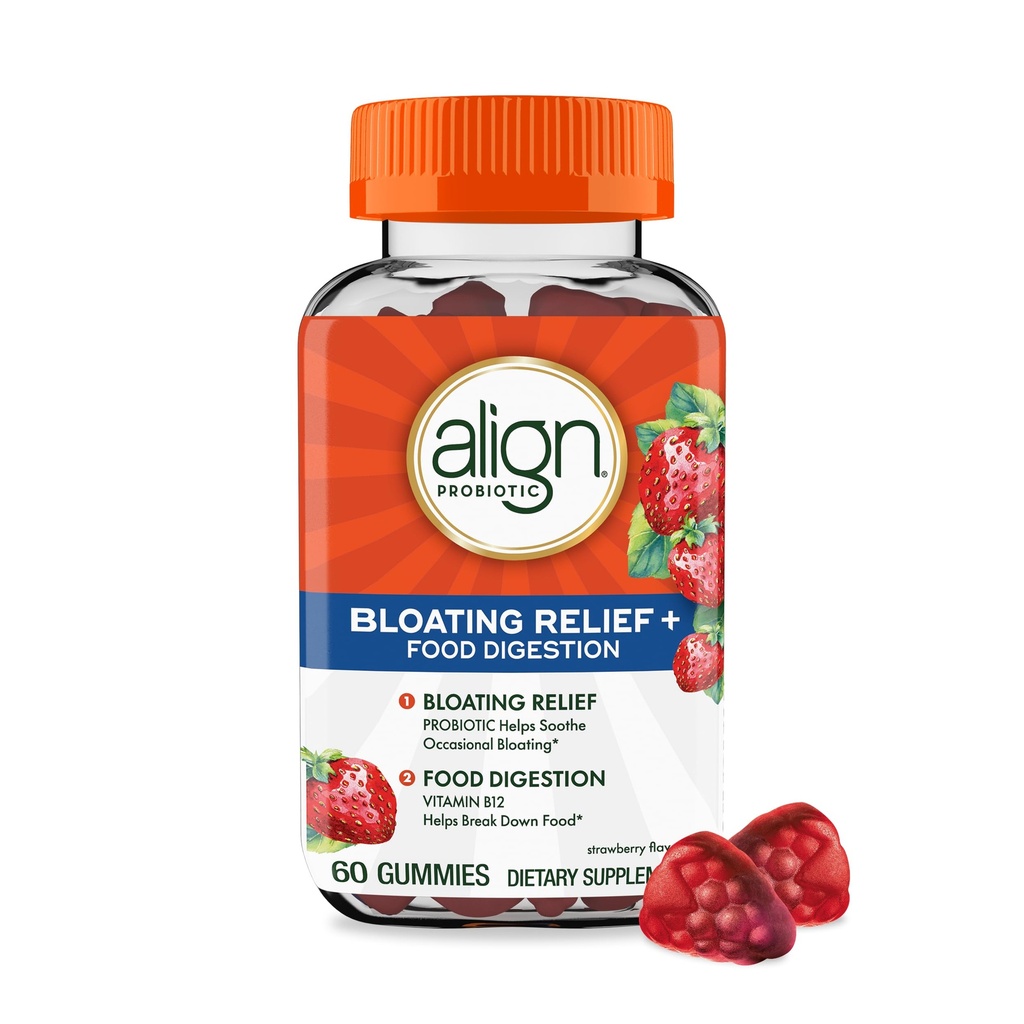 Align Probiotic, Bloating Relief + Food Digestion, Probiotika für Frauen und Männer, Probiotic Hilft Beruhigen Occasional Bloating*, Mit Vitamin B12 helfen nach unten Nahrung in Cellular Energy*,60 Gummies