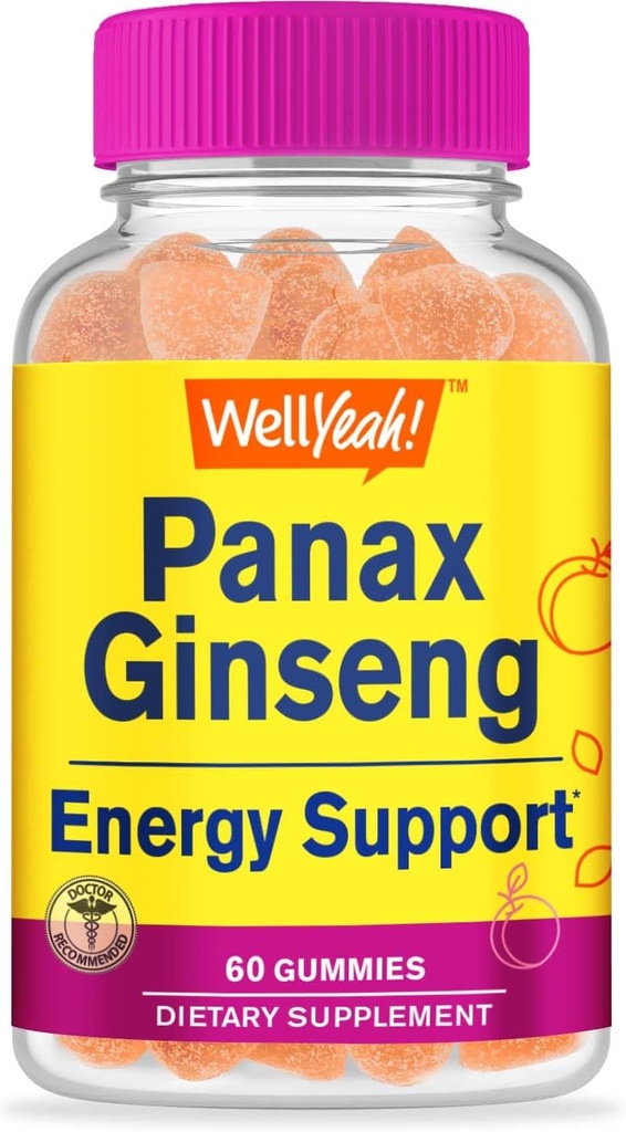 Wellja Panax Ginseng Gummies - 96mg Panax Ginseng Root Extract per Servieren - Non-GMO, Natürliche Aromen, Vegan, Glutenfrei, Nutfrei - 60 Count