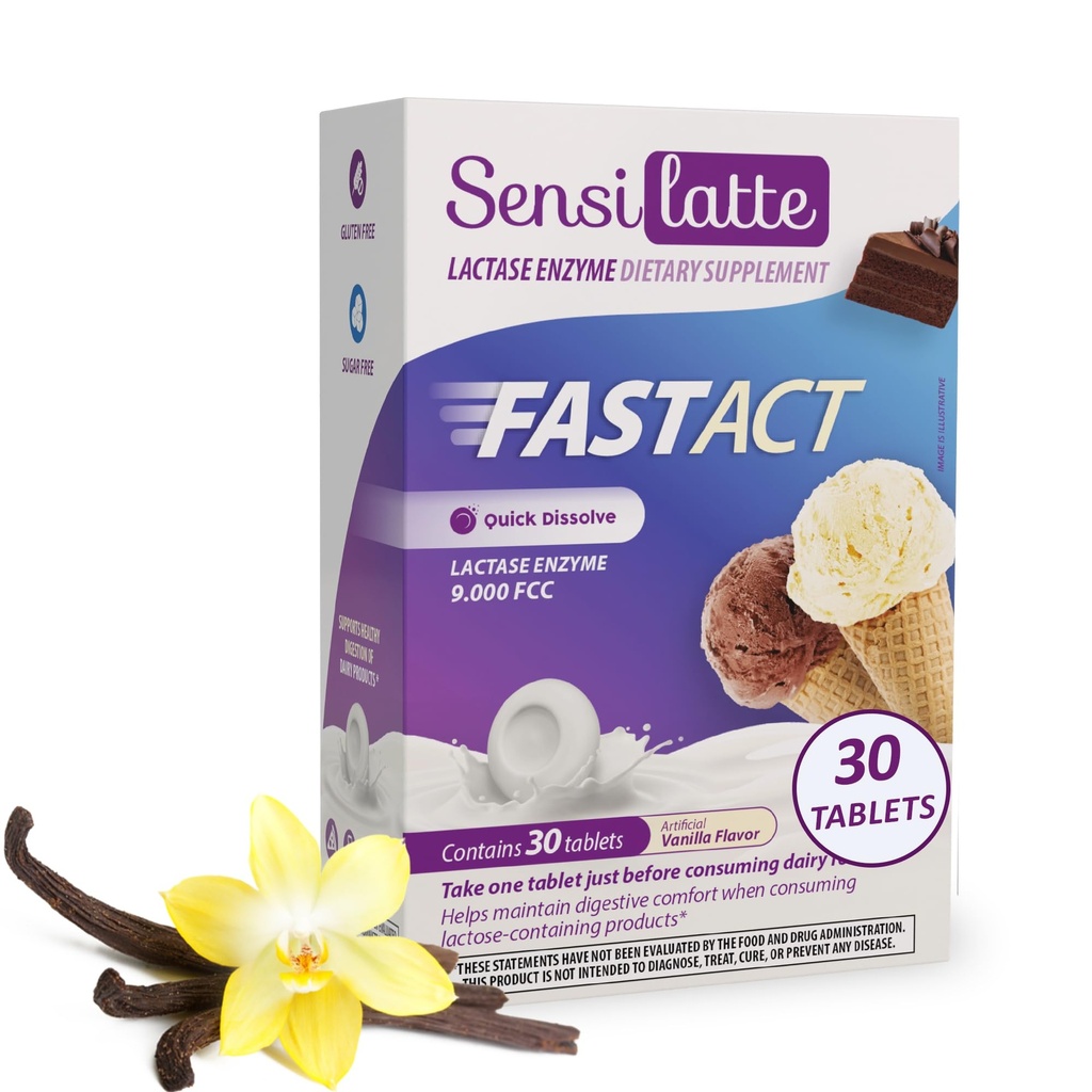 Lactase Enzyme 30 Comprimés Vanille - 9.000 FCC - Sensilatte – Dissolution rapide – Aide au confort digestif – Prati Donaduzzi