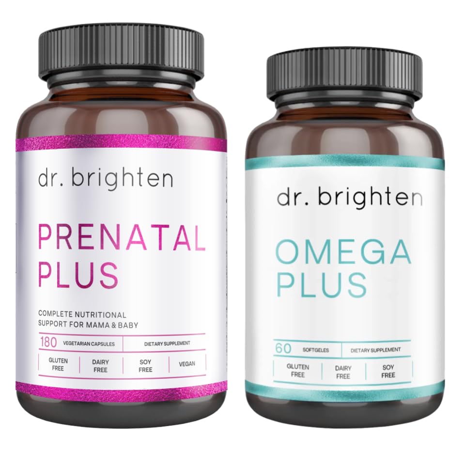 Dr. Brighten Prenatal Plus und Omega Plus Bundle für schwangere oder stillende Mütter, Non-GMO, No Gluten, No Soy
