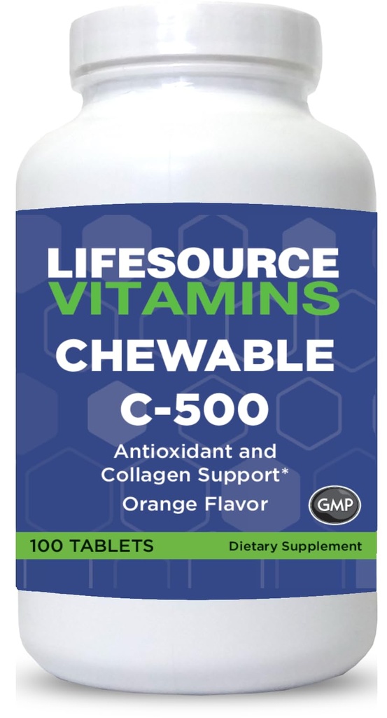 LifeSource Vitamins Vitamin C 500 mg - 100 Chewable Tablets - Amazing Orange Flavor - Sweetened w/Stevia