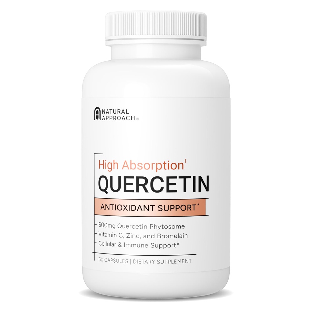 Hohe Absorption Quercetin mit Bromelain, Vitamin C und Zink - 500mg Quercetin Phytosome - 50x Mehr Absorption - Unterstützt Immunfunktion und Zellgesundheit - USA Hergestellte Beilage - 60 Kapseln