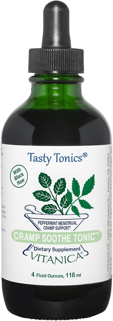 Vitanica Cramp Soothe Tonic, Dr Formulated Menstrual Cramp Support, mit Black Haw Bark, Valerian Root, Ginger Root und Garrya Herb, Alkoholfrei, Vegan, 4 Ounce- Pro Logo