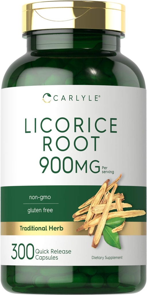 Carlyle Licorice Root Capsules 900mg | 300 Count | Root Extract Supplement | Non-GMO, Glutenfrei