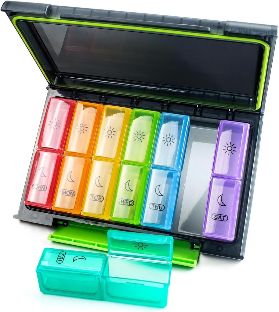 Wöchentliche Pille Organizer 2 Mal pro Tag, Moisture-Proof 7 Tage Pille Fall, große Pille Box für Reisen mit abnehmbaren Einzelbehälter Vitamine, Ergänzungen und Medikamente zu halten