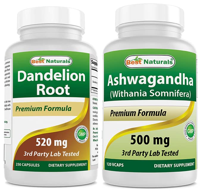 Meilleure racine de dandelion naturelle 520 mg et extrait d'Ashwagandha 500 Mg