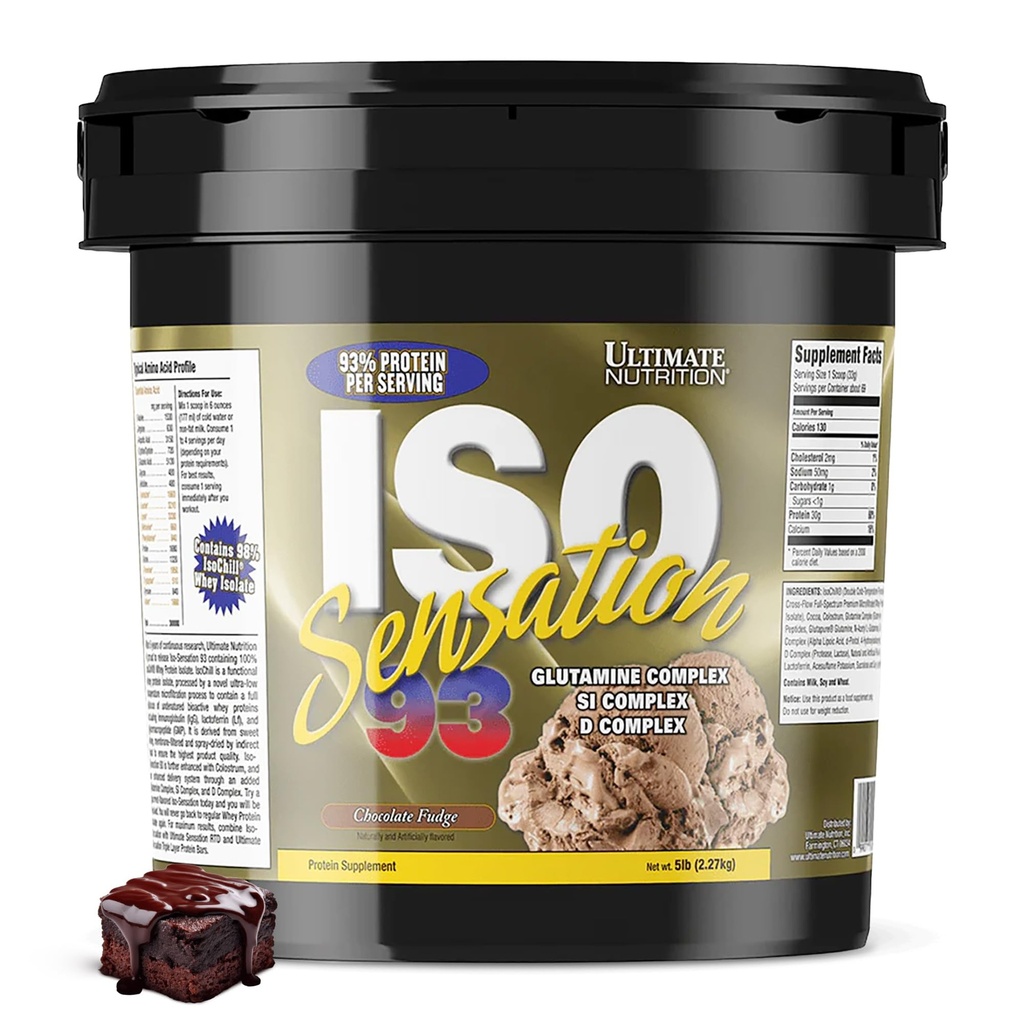 Nutrition Ultimate Iso Sensation 93 avec de la glutamine, poudre Isolée de protéines de lactosérum, 30 grammes de protéines, faible teneur en protéines de glucides Shakes, Keto Friendly, 5 livres, aromatisé au chocolat