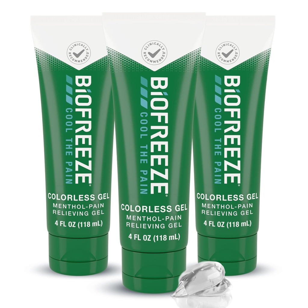 Gel de soulagement de la douleur biogelé pour le genou, le cou, la hanche, l'articulation, l'épaule et les maux de dos simples, l'arthrite analgésique, le soulagement musculaire douloureux, le gel menthol incolore 4 Fl Oz (paquet de 3)