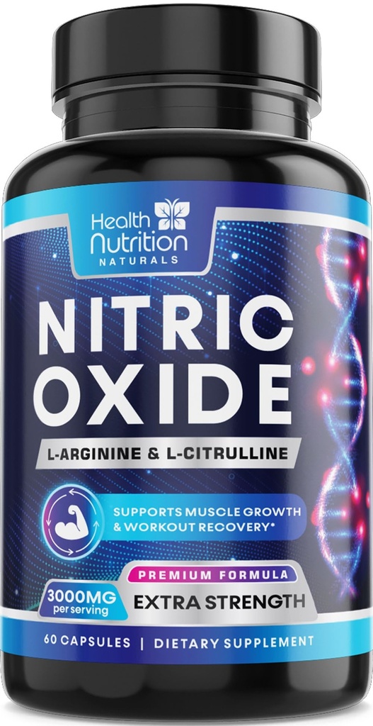 Extra Strength Nitric Oxid Booster 3000mg - 3X L-Araginine AKG & HCI + L-Citrulline Malate - Beste Muskelunterstützung Nitric Supplement - Natürliche Energie, Herzgesundheitsunterstützung Bottled USA - 60 Kapseln