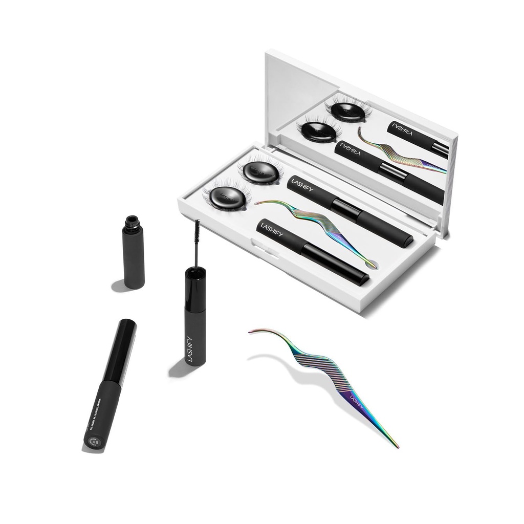 Lashify Control Kit - Komplettes DIY Eye Lash Starter Set - verstärken Gossamer Black 10mm, 12mm, White Travel Case, Petite Wand