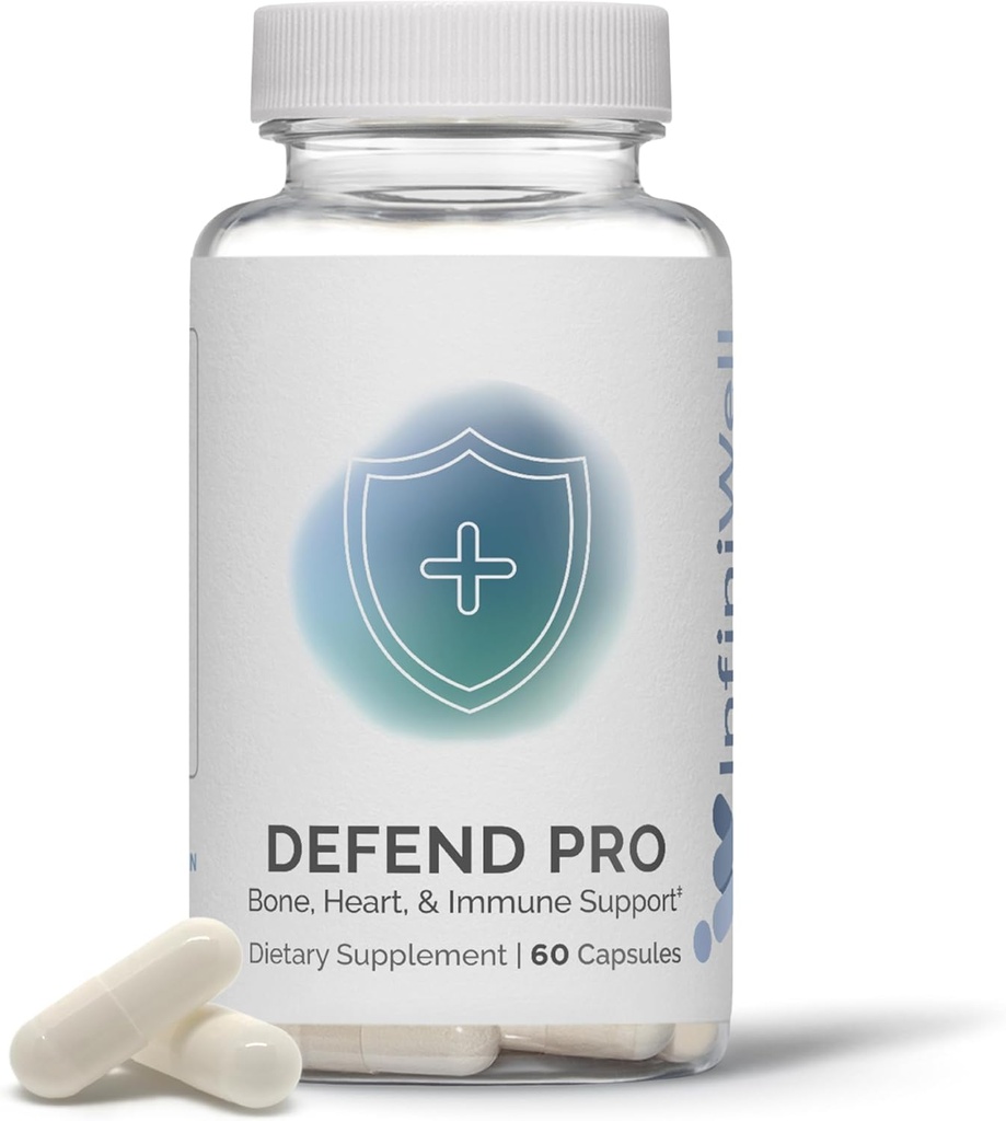 InfiniWell Defend Pro Knochen- und Immununterstützungsergänzung - Vitamin A, D3 & K2 Supplement - Bioverfügbar, Aktive Nährstoffe - 250mcg VIT D - Aid Bone Strength, Heart Health & More (60 Kapseln)