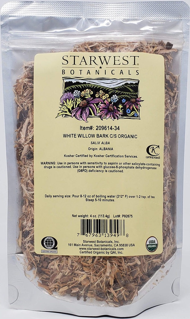 Starwest Botanicals Biologique Saule Blanc Cut & Sifted, 4 Onces
