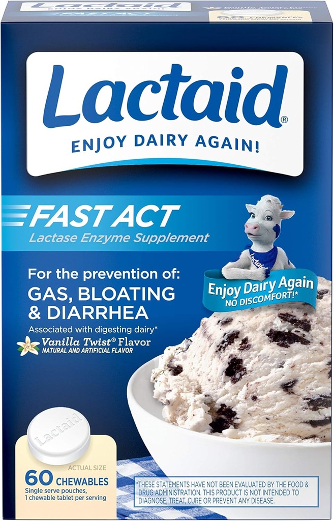 Lactaid Fast Act Lactose Intolérance Nourrissons avec enzymes lactase, Vanille, 60 Comte