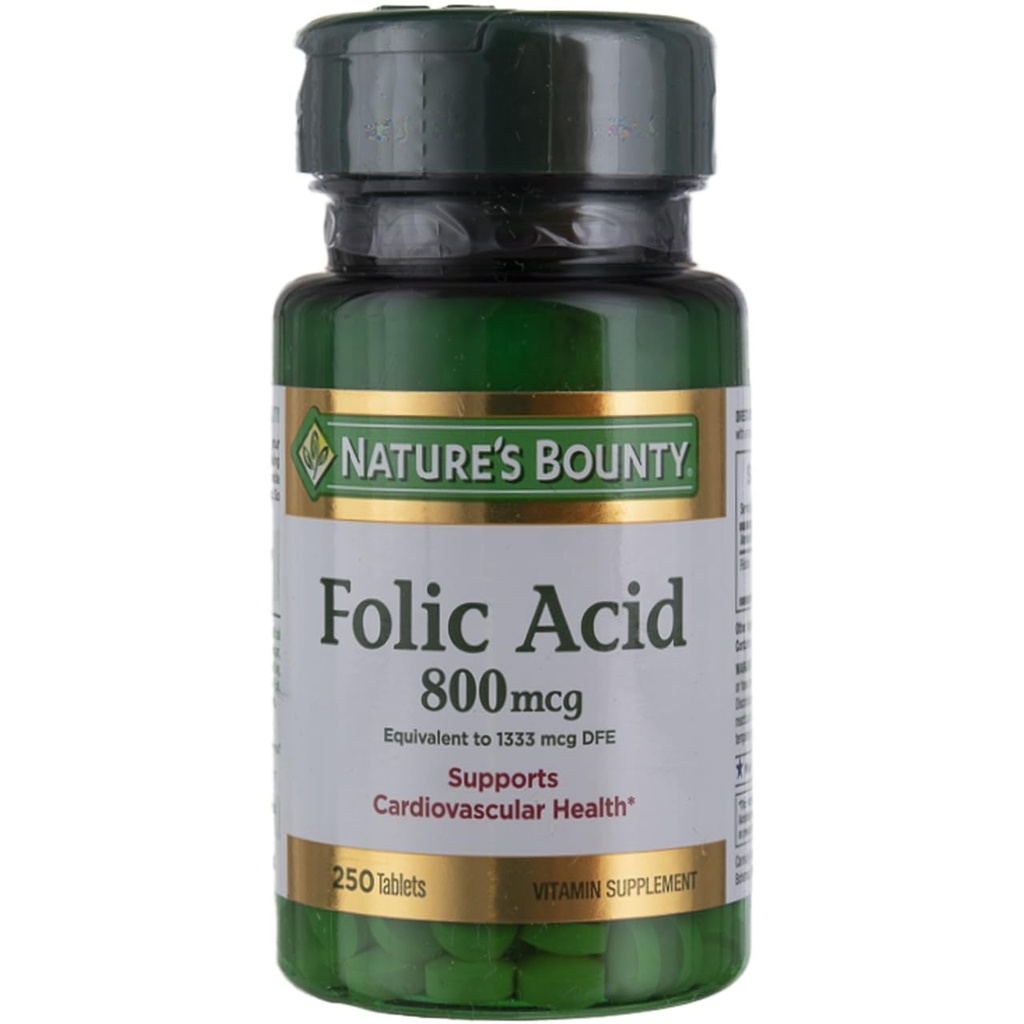 Nature's Bounty Folic Acid Supplement, Unterstützt Herz-Kreislauf-Gesundheit, 800mcg, Multi, No Flavour,750 Count, Pack of 3