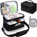 Medizinische Tasche für Reisen mit tragbaren kleinen Beutel, Doppelschicht-Säule Flasche Organizer Aufbewahrungstasche mit abschließbaren Zippers, Carrying Medication Travel Case mit Schulterriemen (BAG NUR) Schwarz