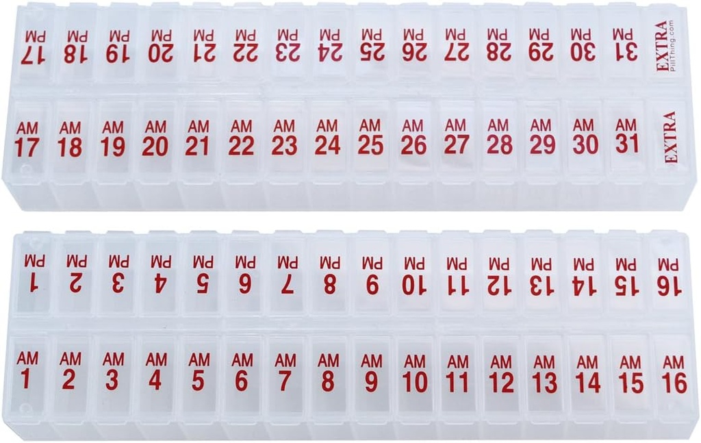 Twice-a-Day Monthly Large Pill Organizer Set - AM und PM Medication Organizer für den gesamten Monat. Set Enthält 2 Organizer für 1 Monat. (Neue STAY-TIGHT Lids)