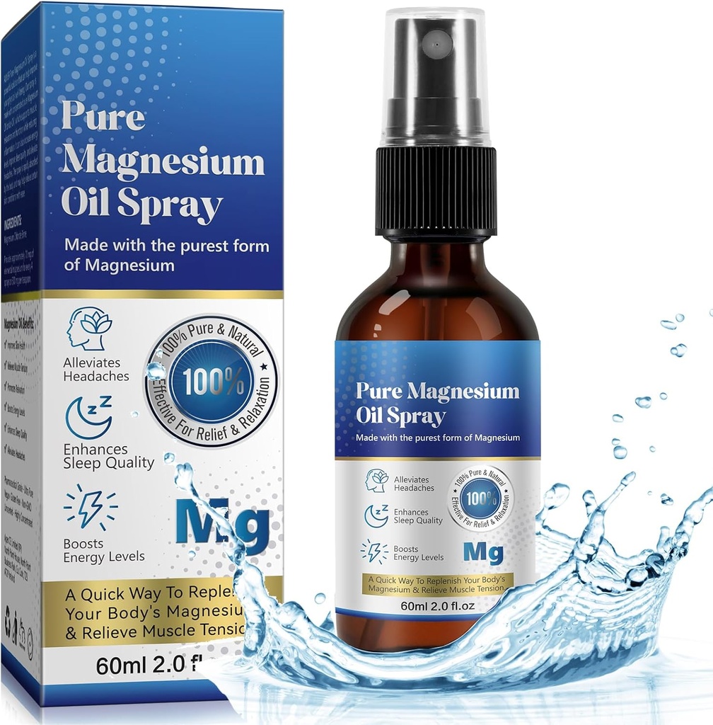 Magnesiumöl 60ML, reines Magnesiumöl Spray für Füße, Körper 2.02 Fl.Oz