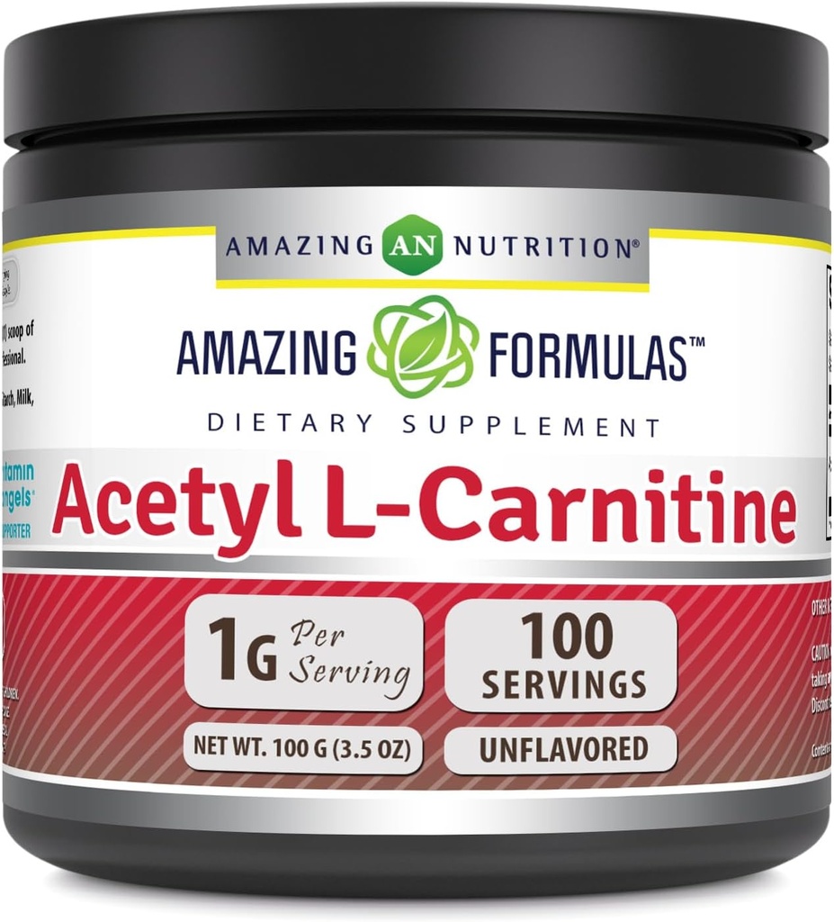 Erstaunliche Formeln Acetyl L-Carnitin 100 Gramm (3.5 Oz) Pulverergänzung | 100 Servierungen | Non-GMO | Glutenfrei | Made in USA