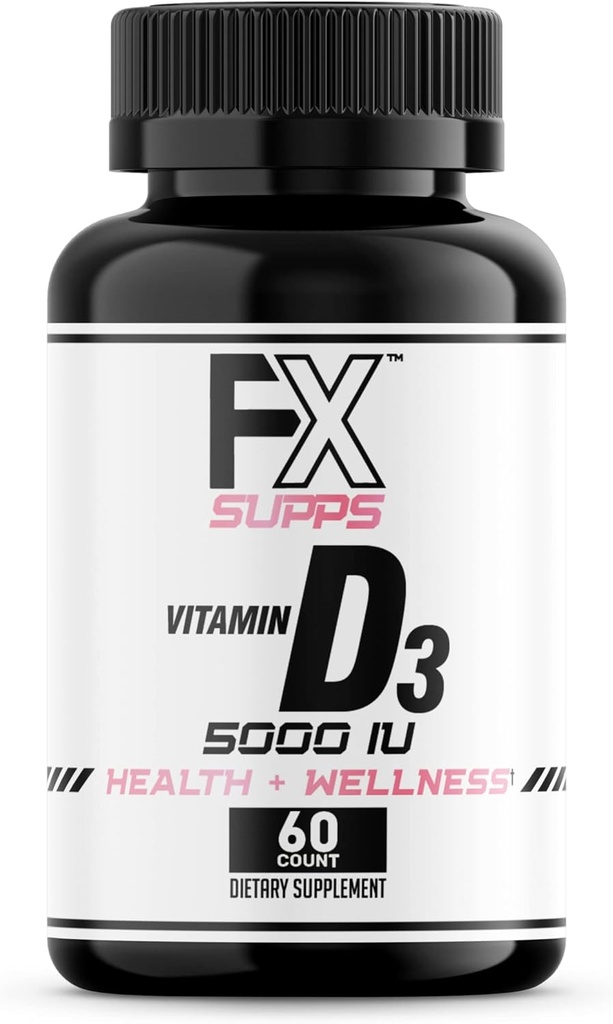 FXSUPPS Vitamin D3 5000 IU (1 Pack, 60 leicht zu schlucken Softgels) | Health and Wellness Nahrungsergänzung für Männer & Frauen | Cholecalciferol, Beste für Knochen, Herzgesundheit, Immunsystem, Lung Function