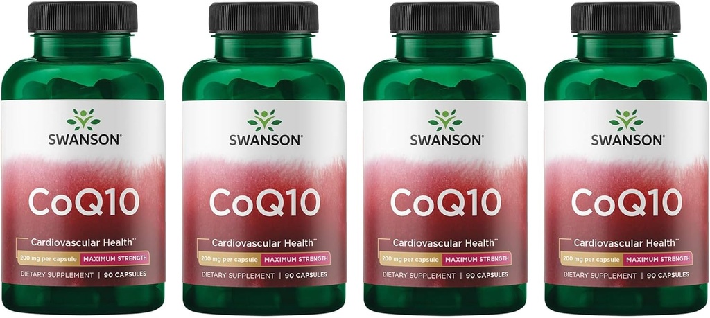 Swanson CoQ10 Herz-Kreislauf-Energie und Herz-Gesundheit Antioxidans-Supplement 200 mg 90 Kapseln (4 Packung)