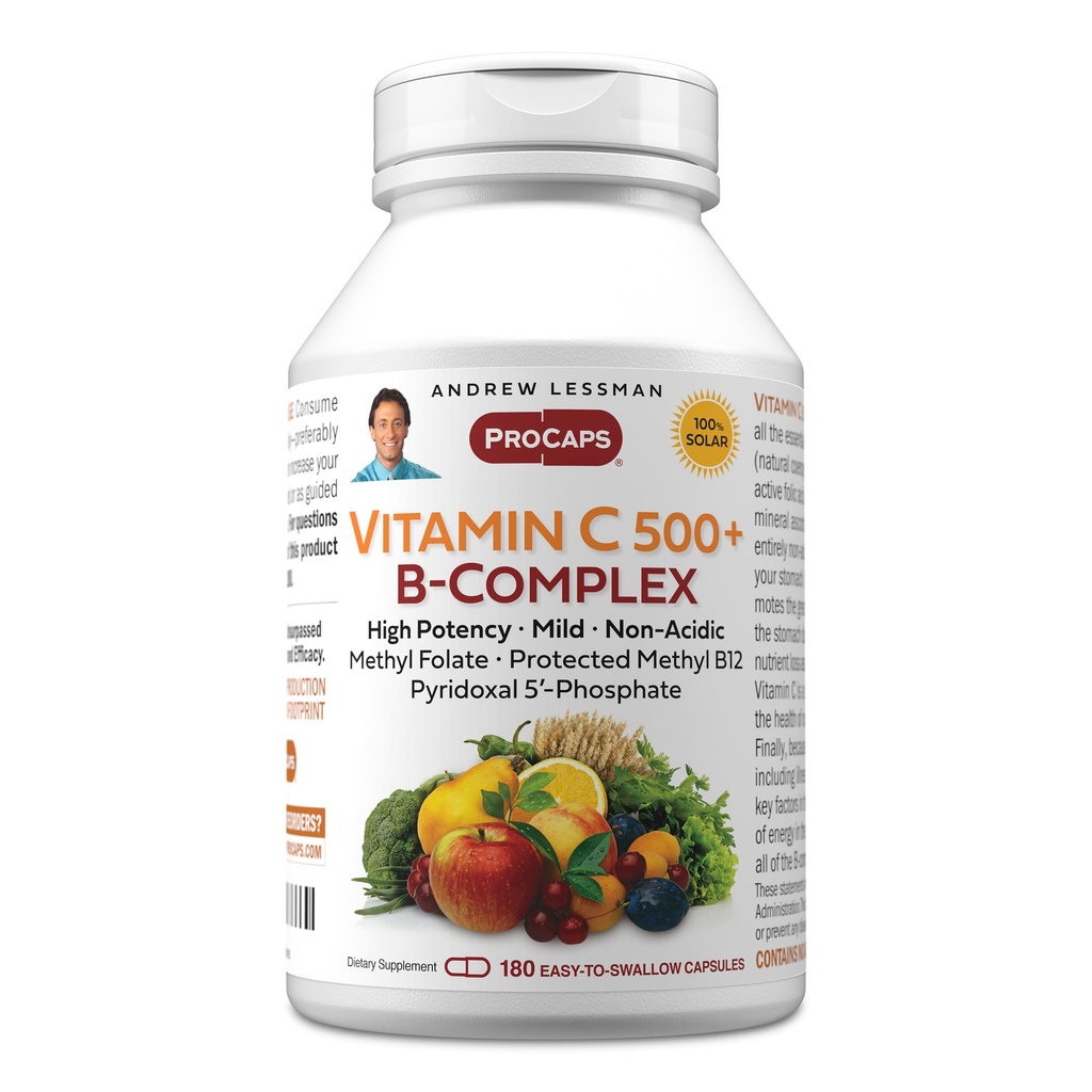 ANDREW LESSMAN Vitamin C 500 Plus B-Komplex 180 Kapseln - Nicht-Acidic Vitamin C Plus Citrus Bioflavonoids für Immunsystem und Anti-Oxidant-Unterstützung. Easy-to-Swallow Kapseln. Keine Zusatzstoffe