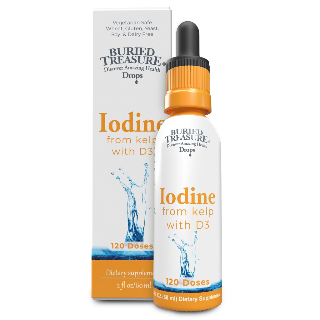 Buried Treasure Iodine Tropfen von Kelp - 2% Flüssigkeitstropfen,120 Servierungen, 2 oz, Natürliche Schilddrüse & Immununterstützung, Vegan & Non GMO
