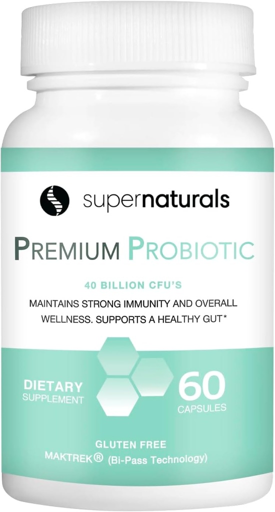 Probiotiques Premium, 40 milliards CFU Probiotiques pour la santé digestive, fabriqués avec la technologie MAKTrek Bipass, probiotiques pour la santé des femmes et des hommes, 60 capsules probiotiques