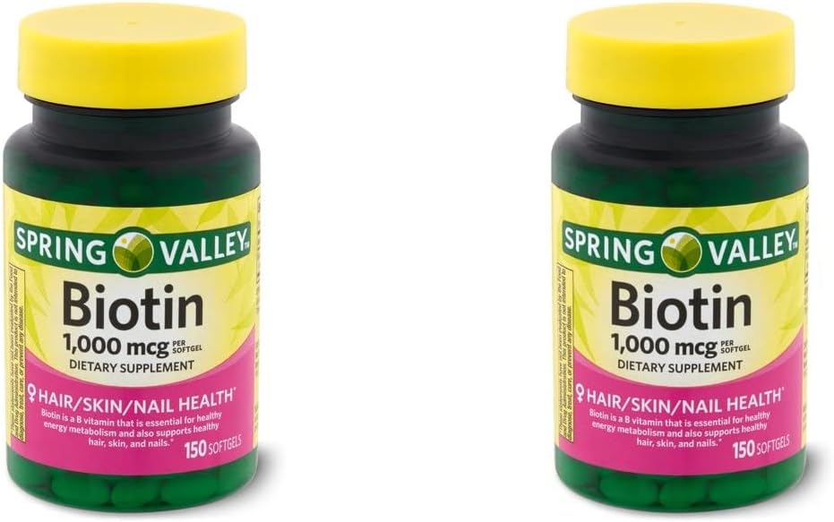 Spring Health Spring Valley Biotin 1000 Mcg 300 (2x150) Softgele für gesunde Haut, Haar und Nägel + Ihr Vitamin Guide©