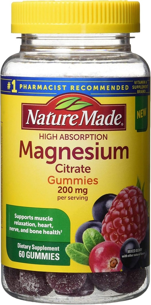 Natur gemacht hohe Absorption Magnesium Citrat 200mg Gummi, 60 Graf, Mischbeere, 60 Graf (Pack von 12)