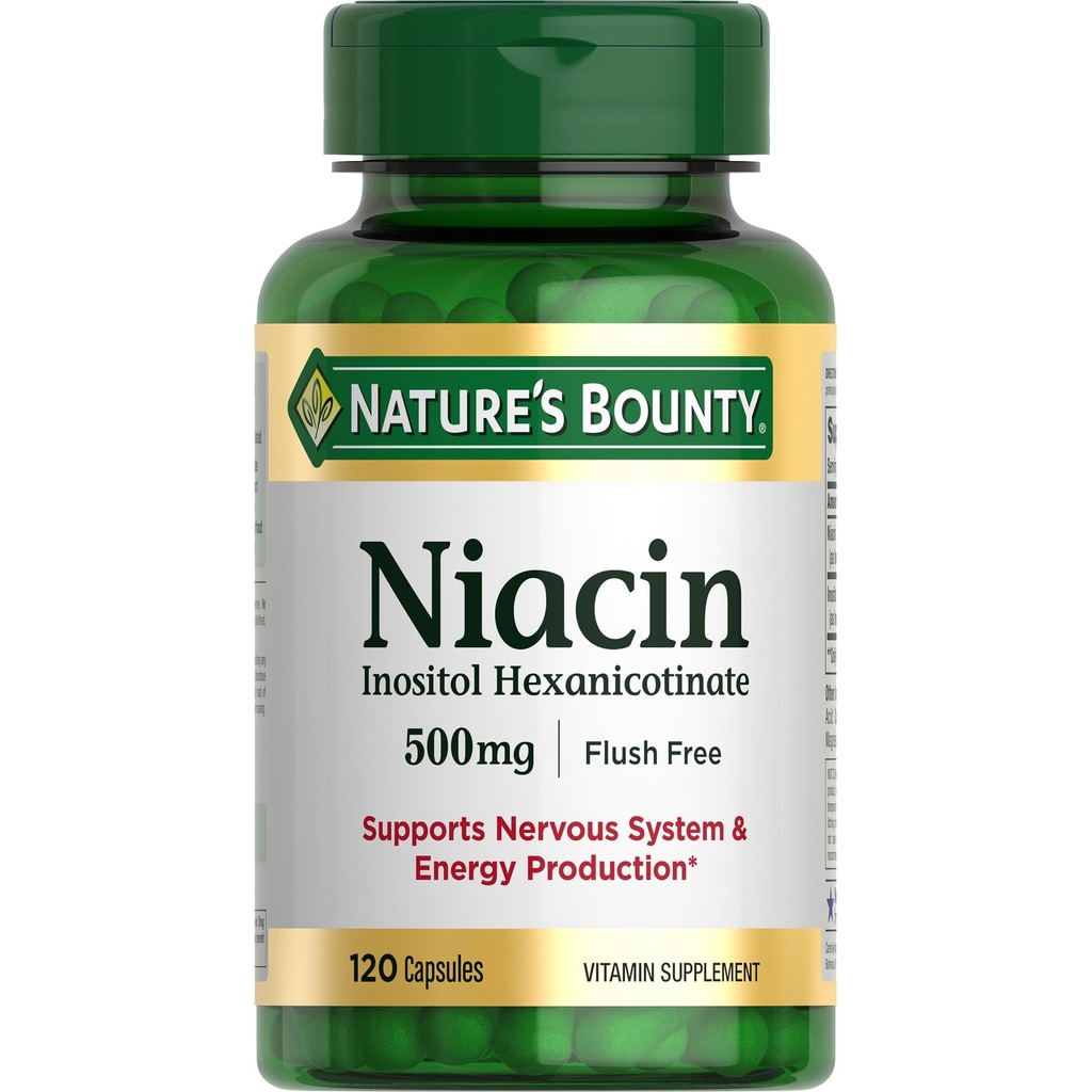 Nature's Bounty Niacin 500mg Flush Free, Cellular Energy Support, unterstützt Nervous System Health, 120 Kapseln
