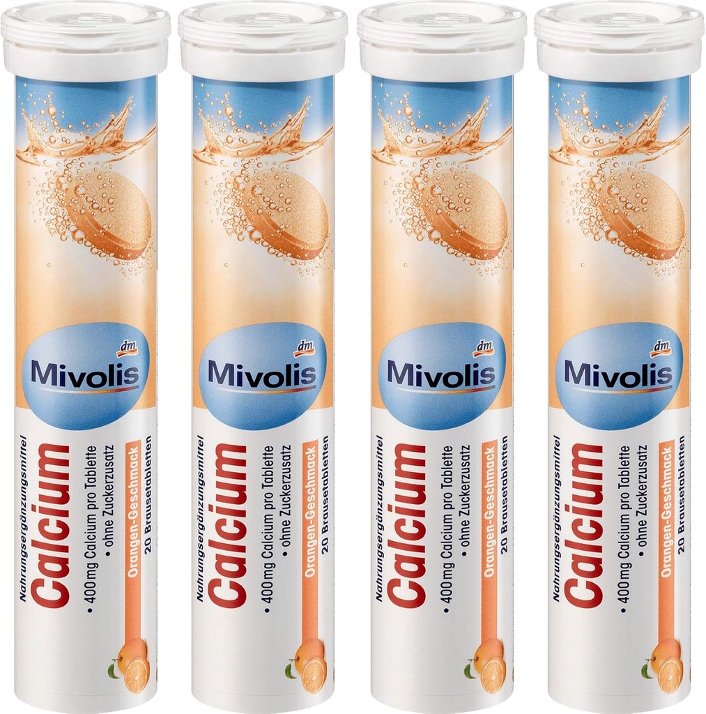 Mivolis Kalzium Brausetabletten - Nahrungsergänzungsmittel 4 Packungen x 20 Stück | Deutschland