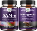 Bundle von Pure SAM-E Nootropic Brain Supplement und Mood Enhancer Bio Ashwagandha Kapseln - Brain Support Supplement - Schilddrüse Energie Fokus und Adrenal Support