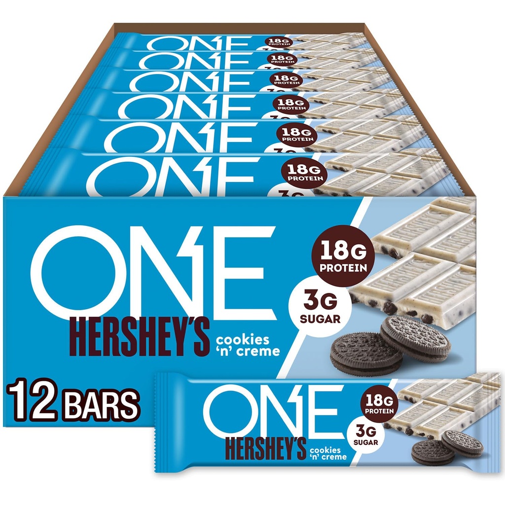 ONE Protein Bars, Hershey's Cookies 'n' Creme, Gluten Free mit 18g Protein und 3g Zucker, Pantry Staples, 2.12 oz (12 Count)