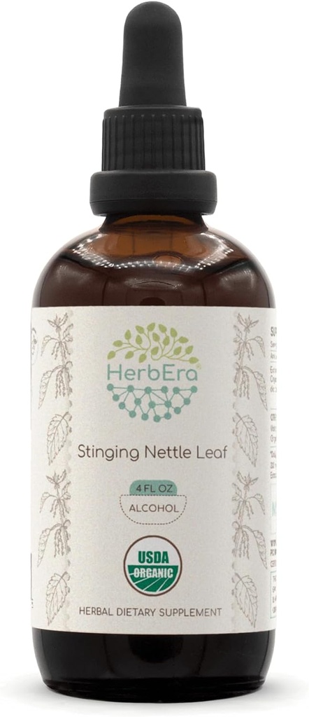 HerbEra Sting Nettle Leaf A120 USDA Organic Tincture | Alkoholextrakt, hochkarätige Kräutertropfen | Certified Organic Sting Nettle (Urtica Dioica) Getrocknete Blatt (4 oz)