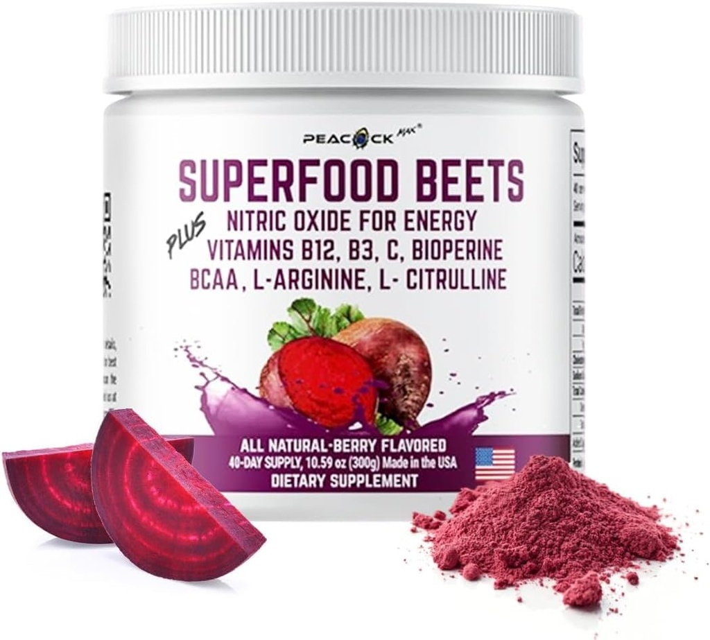 Superfood Beets Pulver, 10.59oz 40 Servierungen - Beetroot Pulver Bio Beet Root Blend mit grünem Tee & Berry Flavor, Non-GMO, Pflanzenbasierte Getränkemischung