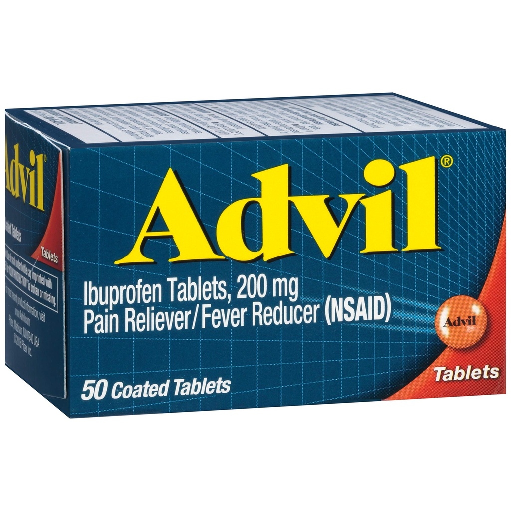 Réducteur de douleur advil et réducteur de fièvre, Ibuprofène 200mg pour soulager la douleur - 50 comprimés enduits